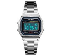 Gosasa Classic Unisex Women's Men's Digital Multifunction Stainless Steel Band Square Waterproof Watch (Silver)
