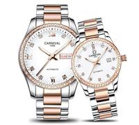 Gosasa Couple Automatic Mechanical Watch Sapphire Glass Stainless Steel Watch Men and Women Her or His Gift Set of, Rose Gold/White, Mechanical,Self-winding Business,Luxury