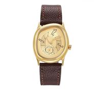 Gosasa Creative Elegant Unisex Quartz Watch with Soft Leather Strap - Unique Twisted Dial Design Fashion Dress Wristwatch for Men and Women, Stylish Gift for Him or Her, Gold Brown, Unique
