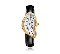 Gosasa Creative Melting Luxury Men's Watch Stylish Analog Quartz Wristwatch with Genuine Leather Strap, Roman Numeral Dial, Waterproof, Business Casual Dress Watch, Gold