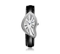 Gosasa Creative Melting Luxury Men's Watch Stylish Analog Quartz Wristwatch with Genuine Leather Strap, Roman Numeral Dial, Waterproof, Business Casual Dress Watch, Silver