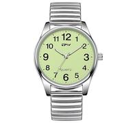 Gosasa Easy-to-Read Men’s Quartz Watch Large Numbers Luminous Elastic Strap Stainless Steel Stretch Band Waterproof Watches, Green White, Casual