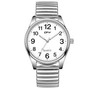 Gosasa Easy-to-Read Men’s Quartz Watch Large Numbers Luminous Elastic Strap Stainless Steel Stretch Band Waterproof Watches, White, Casual