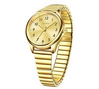 Gosasa Easy-to-Read Quartz Watch for Seniors, Large Numerals, Calendar, 30m Water Resistance, Luminous,Women's Men's Stainless Steel Wrist Watch, Gold Gold, Women
