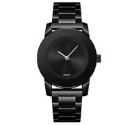 Gosasa Elegant Unisex Stainless Steel Waterproof Quartz Watch with Diamond Accents - Minimalist Luxury Business Casual Wrist Watch for Men and Women, all black