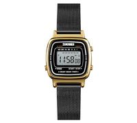 Gosasa Elegant Women's Digital Watch Mesh Band Small Dial Multifunction Stainless Steel Sport Waterproof Watch for Woman Ladies, Black Gold, Casual