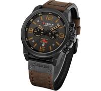 Gosasa Fashion Big Face Sports Watch for Men Red Leather Wrist Watch Waterproof Analog Male Casual Quartz Watch, Brown Black, Classic