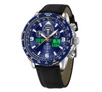 Gosasa Fashion Casual Men's Analog Digital Quartz Watch with Leather Strap, Black Blue, Business