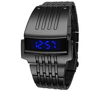 Gosasa Fashion Electronic Men's Watch Digital Blue LED Display Iron Man Stainless Steel Strap Business Watch for Men Waterproof Luxury Male Wristwatch, Black, Business