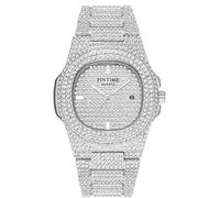 Gosasa Fashion Hip Hop Men's Crystal Watch Bling Bling Watch Rectangle Case Stainless Steel Quartz Analog Bracelet Wristwatch, T Silver, Fashion Hip Hop