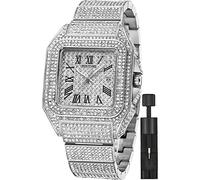 Gosasa Fashion Hip Hop Men's Crystal Watch Bling Bling Watch Rectangle Case Stainless Steel Quartz Analog Bracelet Wristwatch, A Silver, fashion hip hop
