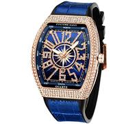 Gosasa Fashion Hip Hop Men's Crystal Watch Bling Bling Watch Rectangle Case Stainless Steel Quartz Analog Bracelet Wristwatch, V Rosegold Blue