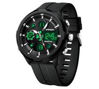 Gosasa Fashion Men's Digital Analog Sports Watch, 53mm Large Face 50M Waterproof Multifunction Luminous Watch with Alarm, Stopwatch, Dual Time, Silicone Strap for Outdoor and Daily Use, Black, Fashion