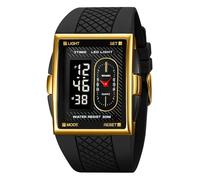 Gosasa Fashion Men's Digital Analog Watches Square Face Sport Casual Dual Display Multifunctional Wristwatch for Men with Alarm Waterproof LED Luminous, Gold Black, Sport/Fashion