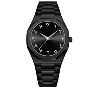 Gosasa Fashion Men's Quartz Watch with Middle Eastern Arabic Numeral Dial Design Stylish Stainless Steel Waterproof Business Casual Wristwatch, A Black White, Fashion