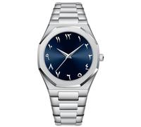 Gosasa Fashion Men's Quartz Watch with Middle Eastern Arabic Numeral Dial Design Stylish Stainless Steel Waterproof Business Casual Wristwatch, Silver Blue, Fashion