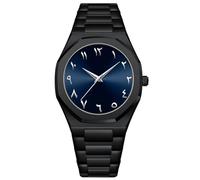 Gosasa Fashion Men's Quartz Watch with Middle Eastern Arabic Numeral Dial Design Stylish Stainless Steel Waterproof Business Casual Wristwatch, Black Blue, Fashion