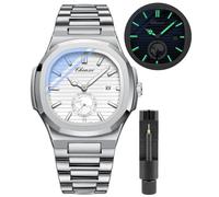 Gosasa Fashion Men's Watches Date Business Watch Stainless Steel Luxury Style Luminous Quartz Waterproof Analog Display Male Wristwatch, V-White, Business