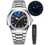 Gosasa Fashion Men's Watches Date Business Watch Stainless Steel Luxury Style Luminous Quartz Waterproof Analog Display Male Wristwatch, Black, Fashion