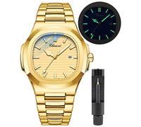 Gosasa Fashion Men's Watches Date Business Watch Stainless Steel Luxury Style Luminous Quartz Waterproof Analog Display Male Wristwatch, S-Gold, Business
