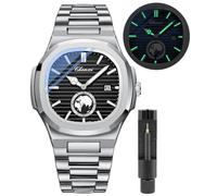 Gosasa Fashion Men's Watches Date Business Watch Stainless Steel Luxury Style Luminous Quartz Waterproof Analog Display Male Wristwatch, V-Black, Business