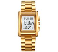 Gosasa Fashion Mens Watches Digital Watch Stainless Steel Casual Sport Waterproof Rectangle Watches with Luminous Display, Gold