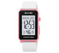 Gosasa Fashion Women’s Men's Digital Watch Unisex Big Numbers Dial Rectangular Face Waterproof Silicone Strap LED Watches, x Pink White, Casual