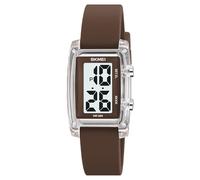 Gosasa Fashion Women’s Men's Digital Watch Unisex Big Numbers Dial Rectangular Face Waterproof Silicone Strap LED Watches, Transparent Brown, Casual