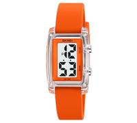Gosasa Fashion Women’s Men's Digital Watch Unisex Big Numbers Dial Rectangular Face Waterproof Silicone Strap LED Watches, Transparent Orange, Casual