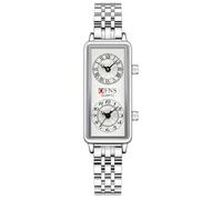 Gosasa Fashionable Women's Quartz Watch, Rectangular Dial with Dual Time Zones, 30m Water Resistant, Steel Silver, Modern