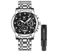Gosasa Luxury Hollowed Men's Watches Diamonds Chronography High Grade Fashion Watch for Men Stainless Steel Calendar Luminous Quartz Waterproof Business Male Wristwatch, Silver Black, Luxury