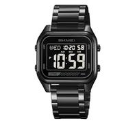 Gosasa Luxury Men's Digital Watch Retro Stainless Steel Square Dial Timepiece with LED Backlight, Chrono, Alarm, Dual Time, Waterproof 30M Elegant Metal Strap Gift Watch, Black Black