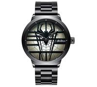 Gosasa Luxury Men's Spider Man Watch Stainless Steel Quartz Watch Large Face Wrist Watch for Men, Black, Quartz Watch