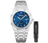 Gosasa Luxury Men's Watch Chronography Business Quartz Watch for Men Calendar Luminous Fashion Male Wristwatch Waterproof Stainless Steel Strap, T-Silver Blue, Business