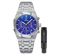 Gosasa Luxury Men's Watch Chronography Business Quartz Watch for Men Calendar Luminous Fashion Male Wristwatch Waterproof Stainless Steel Strap, Silver Blue, Business