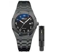 Gosasa Luxury Men's Watch Chronography Business Quartz Watch for Men Calendar Luminous Fashion Male Wristwatch Waterproof Stainless Steel Strap, T-Black, Business