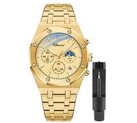 Gosasa Luxury Men's Watch Chronography Business Quartz Watch for Men Calendar Luminous Fashion Male Wristwatch Waterproof Stainless Steel Strap, Gold 2, Business
