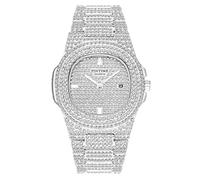 Gosasa Luxury Unisex Crystal Diamond Watches Big Face Women's Men's Quartz Watch Gold Silver Rose Gold Stainless Steel Bracelet Band, Silver, Luxury
