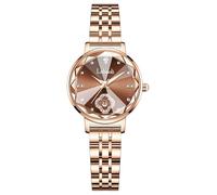 Gosasa Luxury Women's Watch Diamond Elegant Dress Wrist Watch Stainless Steel Two Tone Waterproof Women’s Watch Bling Four-Leaf Clover Flower Dial Watch for Women, Coffee, Casual
