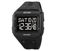Gosasa Men Digital Watch Rectangle Large Face 5ATM Waterproof Easy to Read Military Watch Multifunctional Sports Watches Alarm Clock LED Digital Double Time Watch, Black Black