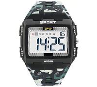 Gosasa Men Digital Watch Rectangle Large Face 5ATM Waterproof Easy to Read Military Watch Multifunctional Sports Watches Alarm Clock LED Digital Double Time Watch, Grey