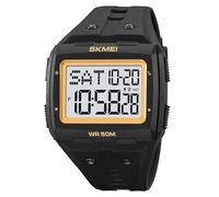 Gosasa Men Digital Watch Rectangle Large Face 5ATM Waterproof Easy to Read Military Watch Multifunctional Sports Watches Alarm Clock LED Digital Double Time Watch, Black Gold White