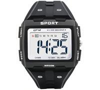 Gosasa Men Digital Watch Rectangle Large Face 5ATM Waterproof Easy to Read Military Watch Multifunctional Sports Watches Alarm Clock LED Digital Double Time Watch, Black Silver