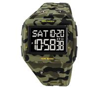 Gosasa Men Digital Watch Rectangle Large Face 5ATM Waterproof Easy to Read Military Watch Multifunctional Sports Watches Alarm Clock LED Digital Double Time Watch, Green Camouflage