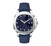 Gosasa Men’s Arabic Numeral Watch with Luminous Hands, 30M Waterproof Quartz Wristwatch, Date Display, Soft Silicone Strap - 1.65" Case, Silver Blue