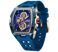 Gosasa Men’s Fashion Barrel-Shaped Analog Watch with Chronograph Sub-dials, 30M Water Resistance, Luminous Display, Multi-Function Quartz Movement, Ideal Gift for Business & Casual Wear, Blue