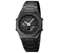 Gosasa Men’s Luxury Analog-Digital Watch Retro Octagon LED Backlight 30M Waterproof Wristwatch with Gold & Silver Stainless Steel Band, Stopwatch, 5 Alarms, Black Black