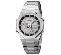 Gosasa Men’s Luxury Retro Analog-Digital Watch Octagonal Stainless Steel Bracelet 30M Water Resistant Metal Sports Dress Wristwatch with LED Backlight, World Time, Stopwatch, 5 Alarms, Date Week