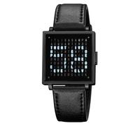 Gosasa Men’s Square Word-Matrix LED Watch Read Time in Words 30 m Waterproof Big Face Multifunctional Date Wristwatch Vintage Luxury Business Dress Timepiece Stainless Steel or Gold/Silver Toned