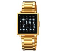 Gosasa Men’s Square Word-Matrix LED Watch Read Time in Words 30 m Waterproof Big Face Multifunctional Date Wristwatch Vintage Luxury Business Dress Timepiece Stainless Steel or Gold/Silver Toned